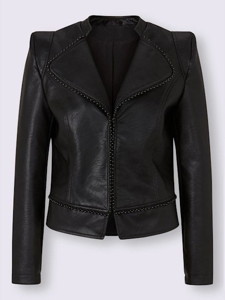 Blazer en imitation cuir bande décorative à perles