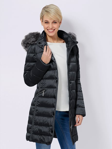 Manteau chaud molletonné col montant avec capuche amovible avec détail imitation fourrure qualité happy-goose