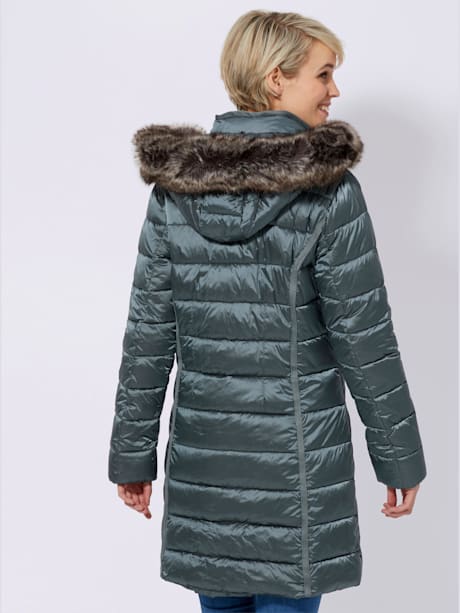 Manteau chaud molletonné col montant avec capuche amovible avec détail imitation fourrure qualité happy-goose