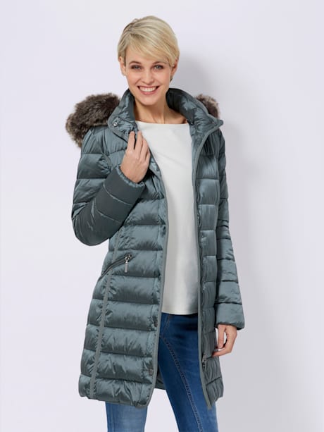 Manteau chaud molletonné col montant avec capuche amovible avec détail imitation fourrure qualité happy-goose