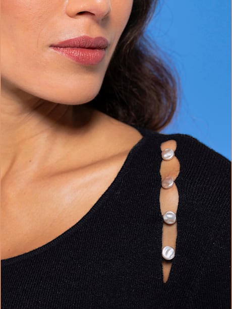 Pull découpes raffinées avec perles décoratives à l'encolure