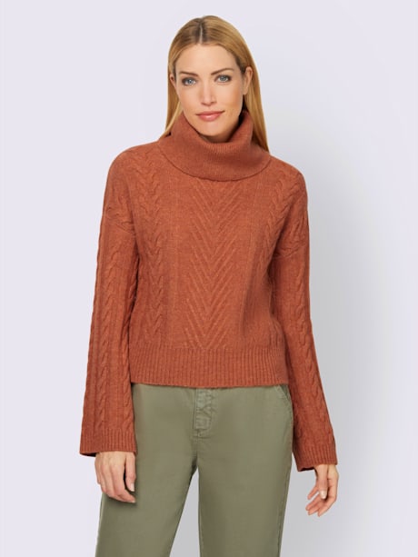 Pull à col roulé tricot chiné