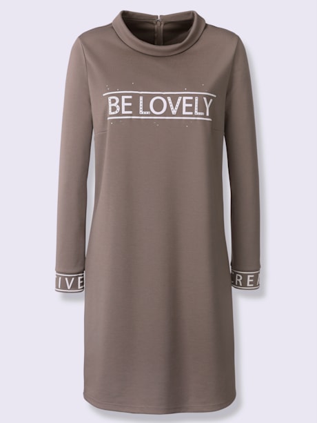 Robe en jersey inscription avec petites pierres brillantes fantaisie