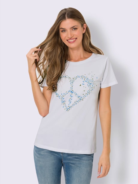 T-shirt élégante application de perles fantaisie