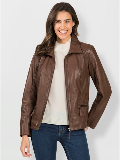 Veste en cuir poches zippées raffinées
