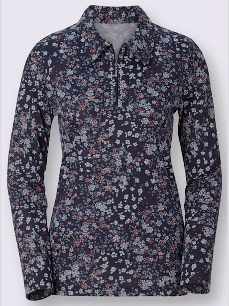 Polo femme motif fleuri manches longues