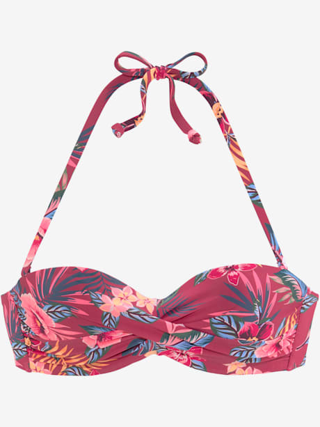 Haut de bikini bandeau à armatures imprimé tropical