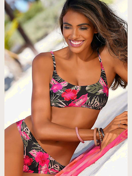 Haut de bikini bustier imprimé tropical