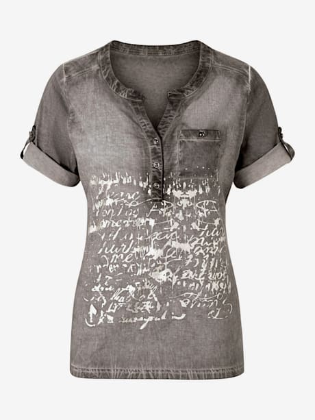 T-shirt femme col rond petit v patte boutonnière