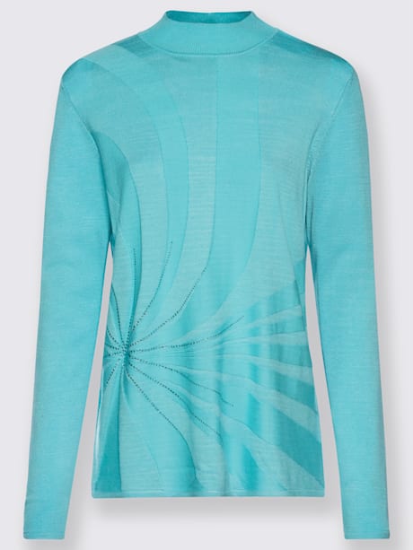 Pull col montant motif intarsia orné de pierres brillantes