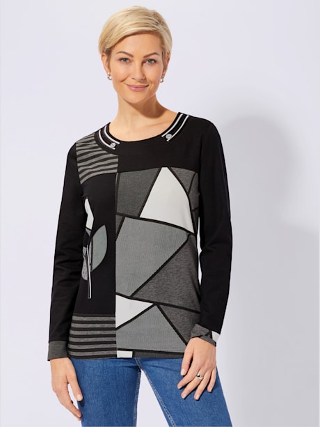 T-shirt style patchwork  col rond manches longues