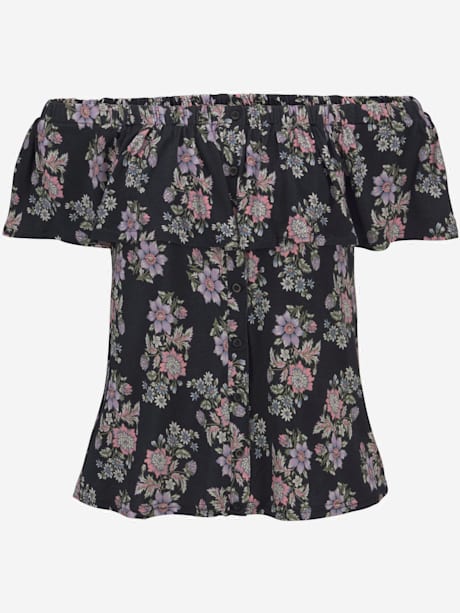 T-shirt de plage encolure avec élastique et volant