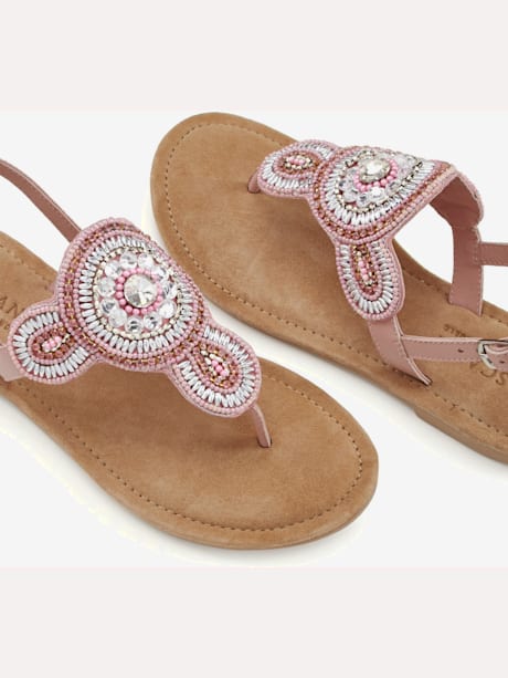 Tongs sandales avec petites pierres fantaisie et perles décoratives