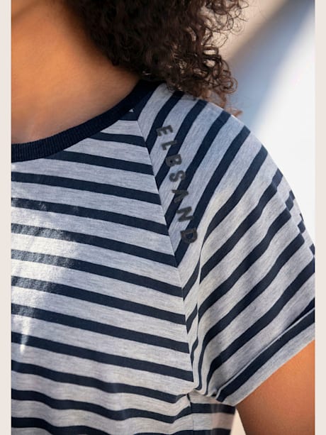 T-shirt à manches courtes encolure ronde avec bord-côtes ouverts