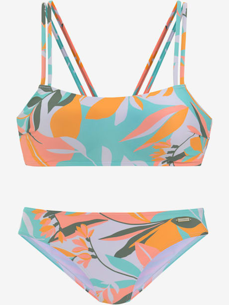 Bikini bustier imprimé feuilles abstrait