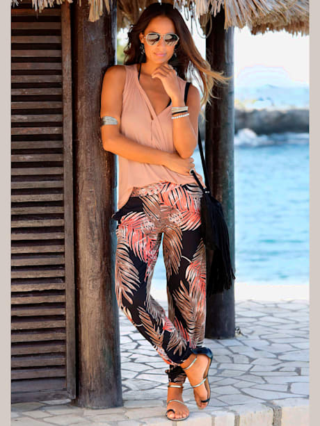 Pantalon de plage avec imprimé palmiers