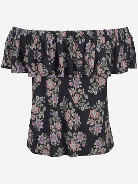 T-shirt de plage encolure avec élastique et volant