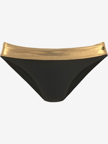 Bas de maillot de bain couleur unie avec ceinture à revers couleur or