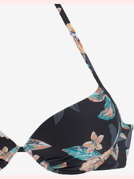Haut de bikini push-up imprimé avec fleurs d'hibiscus tendance