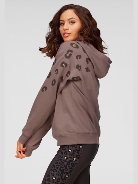 Sweatshirt à capuche imprimé léopard