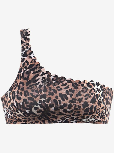 Haut de bikini bustier imprimé léopard tendance et bord ondulé