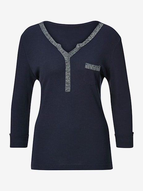 T-shirt Femme Col En V Brodé – Manches 3/4, Coton Doux Et Respirant, Décontracté Et Tendance – Pour Extérieur & Quotidien