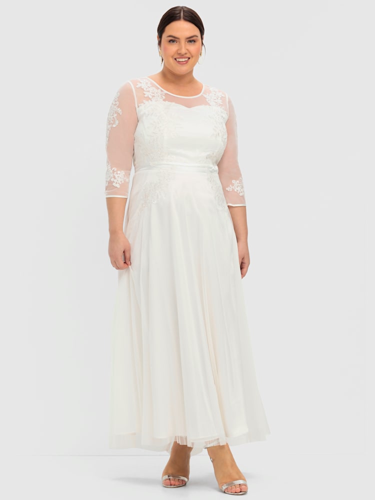 Robe de mariée, couleur : couleur ivoire clair à motifs, taille 54, marque Sheego, 100% Polyester - helline