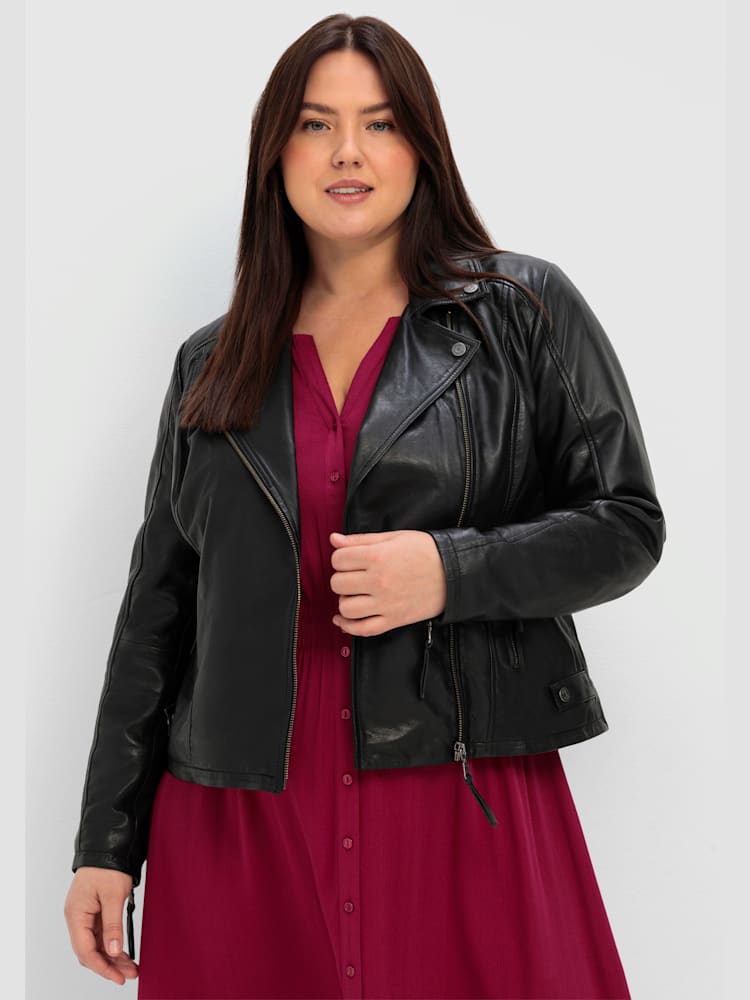 Veste motard, noir uni, taille 48, Sheego - helline