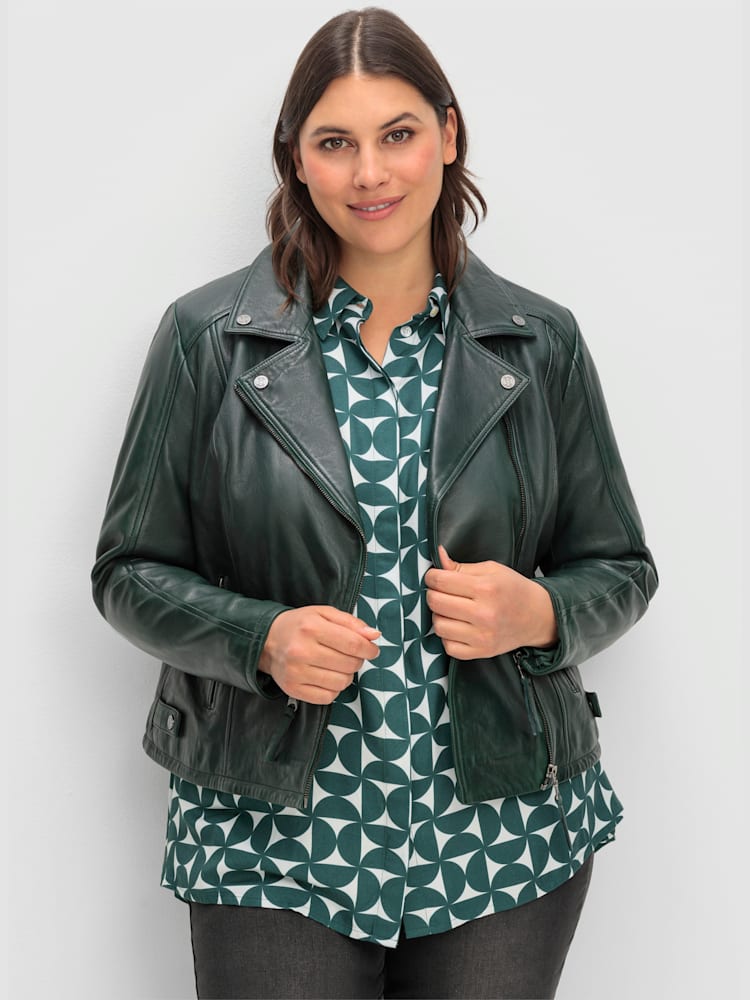 Veste motard, vert foncé uni, taille 50, Sheego - helline