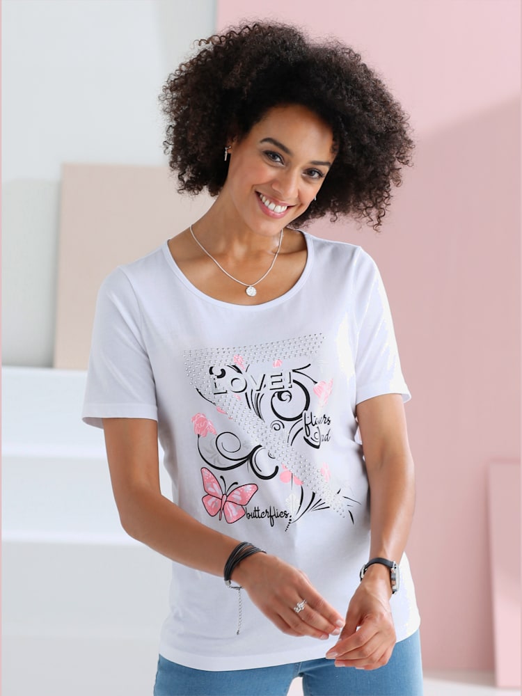 T-shirt femme imprimé tendance jeune, couleur blanc, taille 50 - helline
