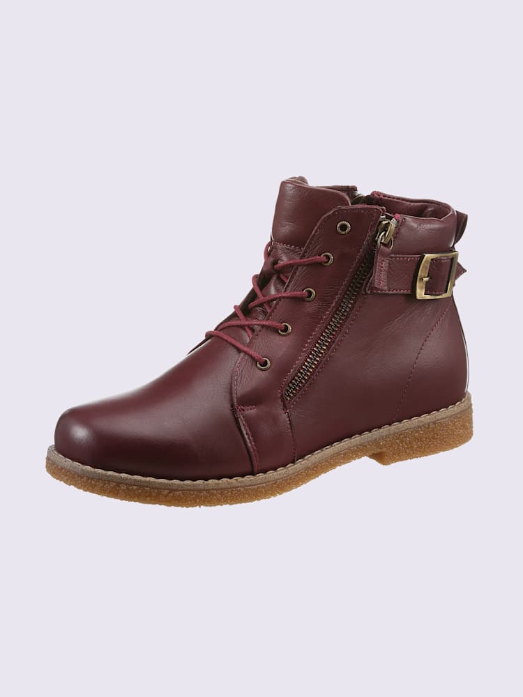 Bottines à lacets cuir nappa de vache, rouge foncé uni, taille 39 - helline