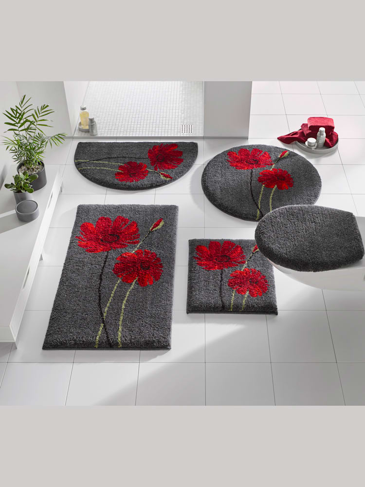 Tapis de bain, couleur : gris foncé à motifs, taille Ø 75 cm, marque helline home, 100% acrylique - helline