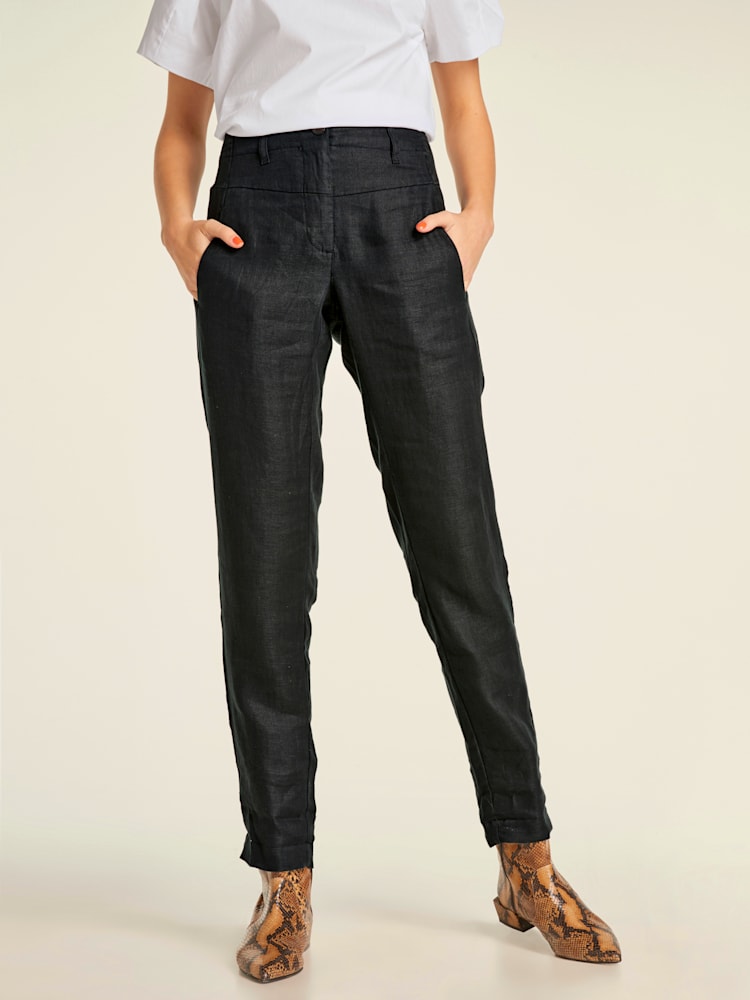 Pantalon en lin style soigné, poches fendues, couleur noir, taille 48 - Witt