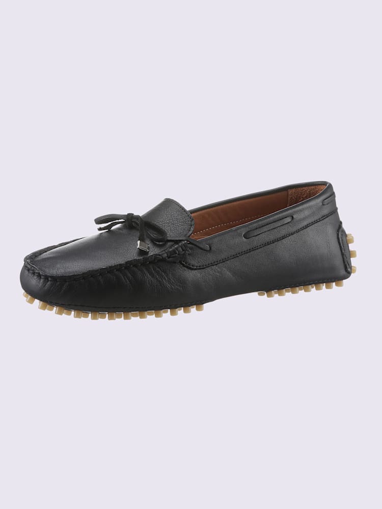 Mocassins cuir nappa de vache, couleur : noir uni, taille 39, 100% cuir de vache - helline