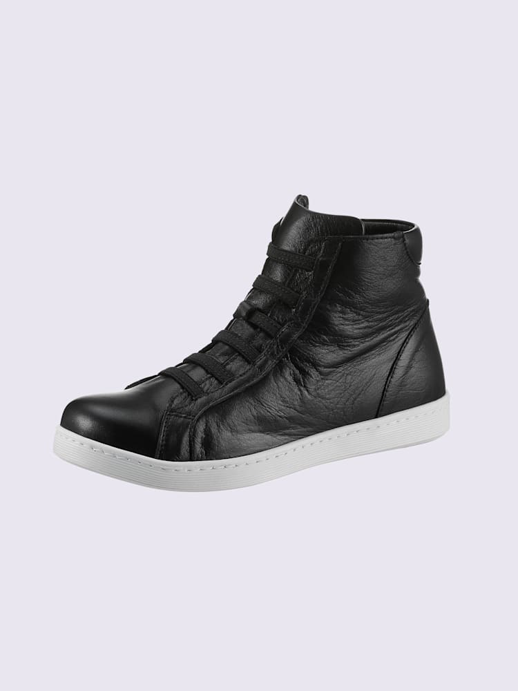 Bottine courte cuir nappa de vache, couleur : noir uni, taille 36, 100% cuir de vache - helline