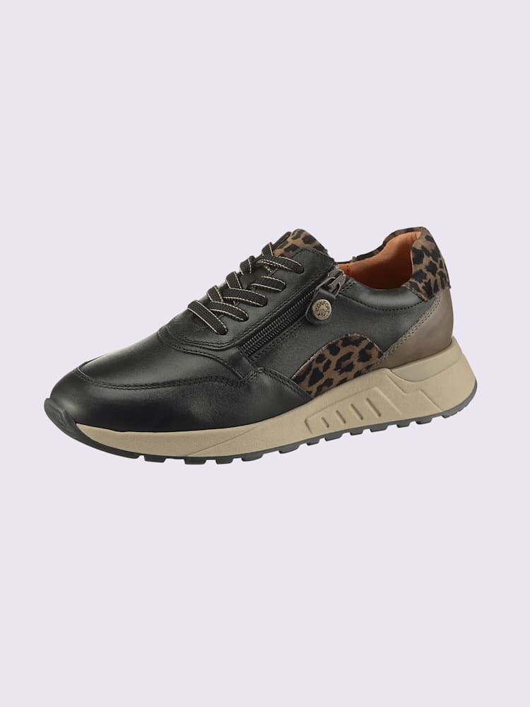 Baskets en cuir nappa vachette et cuir velours avec textile, couleur noir, taille 41 - helline