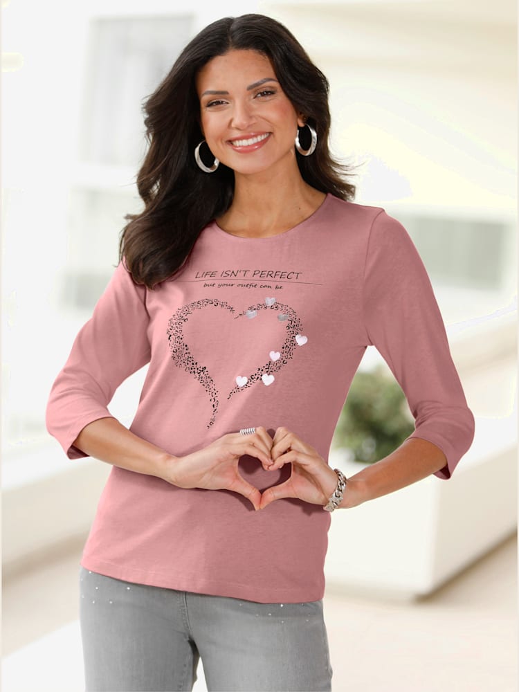 T-shirt à manches 3/4 pur coton, couleur rose, taille 46 - Witt