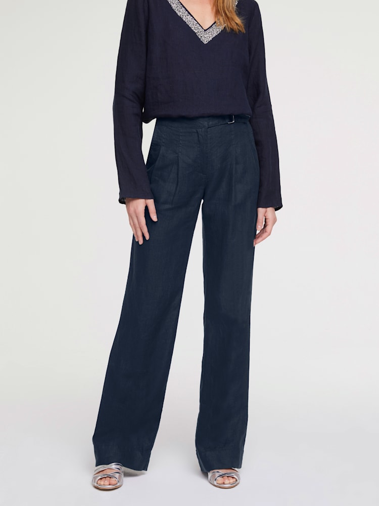 Pantalon en lin jambes larges, couleur bleu, taille 36, marque Rick Cardona - helline