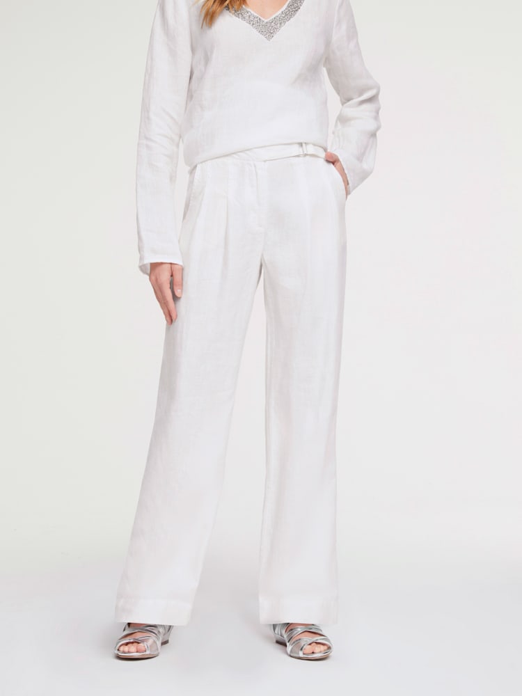 Pantalon en lin jambes larges, couleur blanc, taille 44, marque Rick Cardona - helline