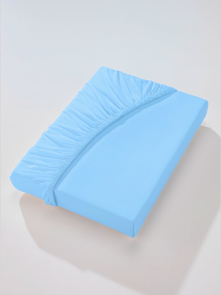 Drap-housse élasthanne : tenue infroissable, Hauteur de matelas de 25 - 35 cm, couleur : bleu clair uni, taille 1 pièce 90x190 - 100x220 cm, marque
