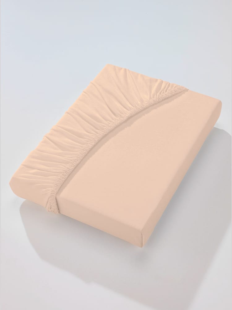 Drap-housse en jersey et élasthanne, Hauteur de matelas de 25 - 35 cm, couleur : marron clair uni, taille 1 pièce 180x200 - 200x220 cm, marque