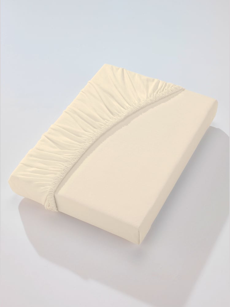 Drap-housse jersey maco à repassage superflu, Jersey maco, couleur : couleur ivoire clair uni, taille 1 pièce 140x200 - 160x200 cm, marque wäschepur,