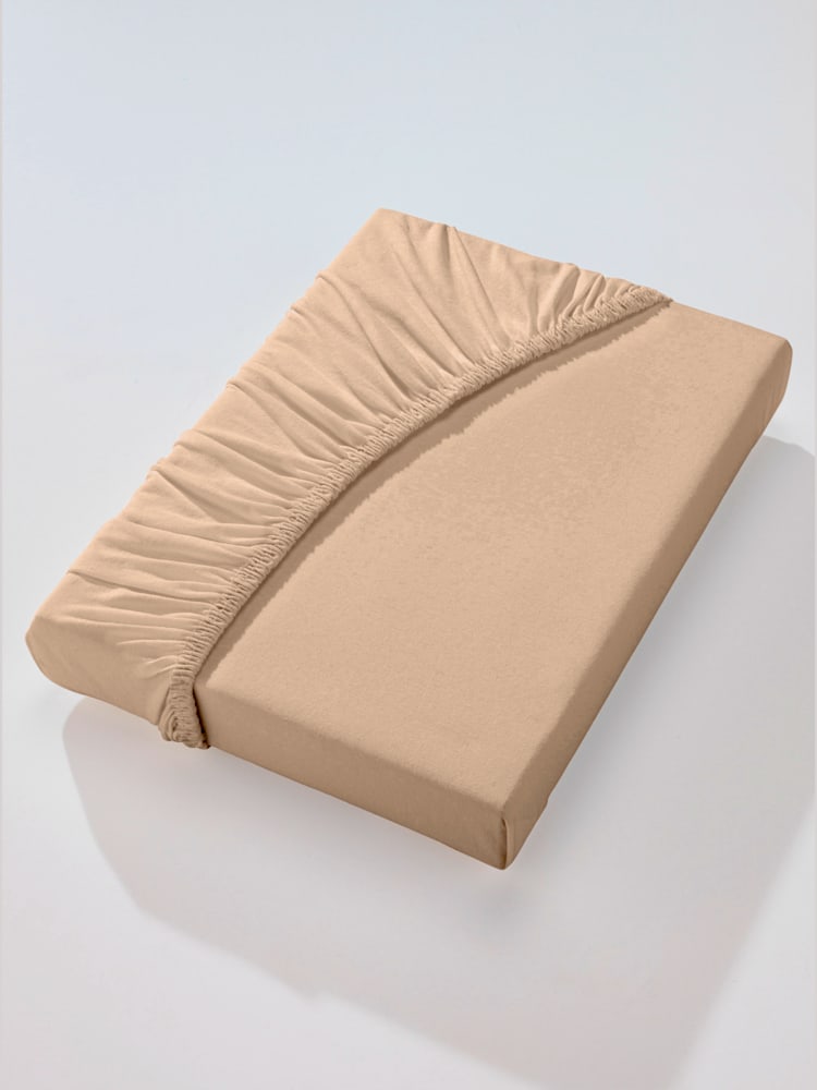 Drap-housse jersey fin maco à repassage superflu, couleur marron, taille 1 pièce 90x190 - 100x200 cm, marque Estella - helline