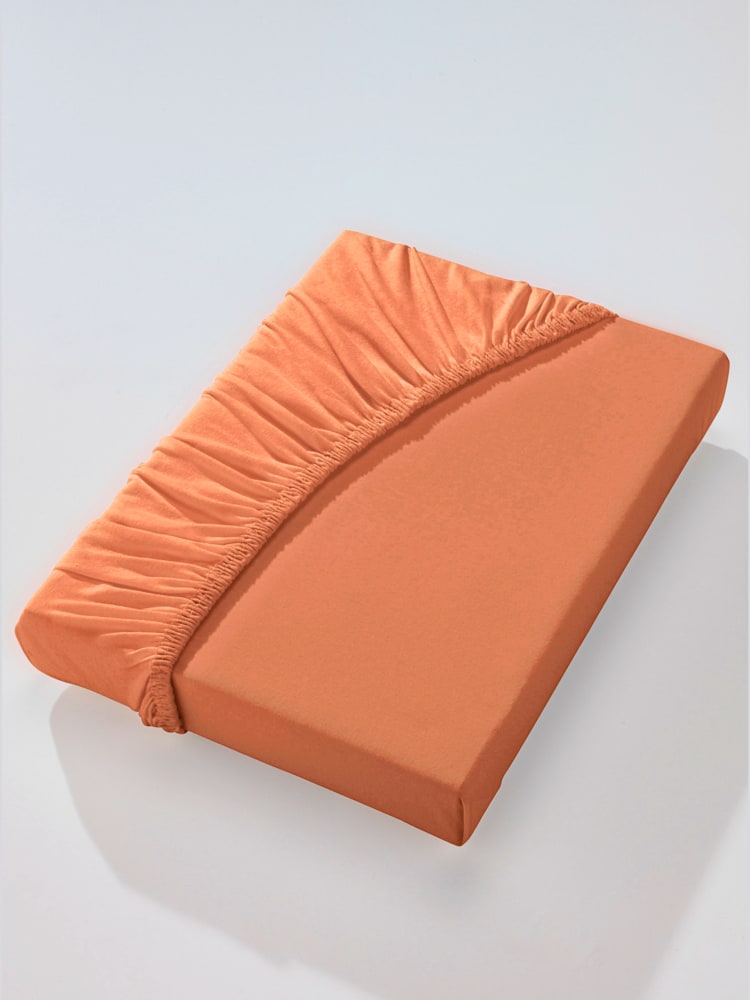 Drap-housse jersey fin maco à repassage superflu, Jersey maco, couleur : orange foncé uni, taille 1 pièce 180x200 - 200x200 cm, marque Estella, 100%