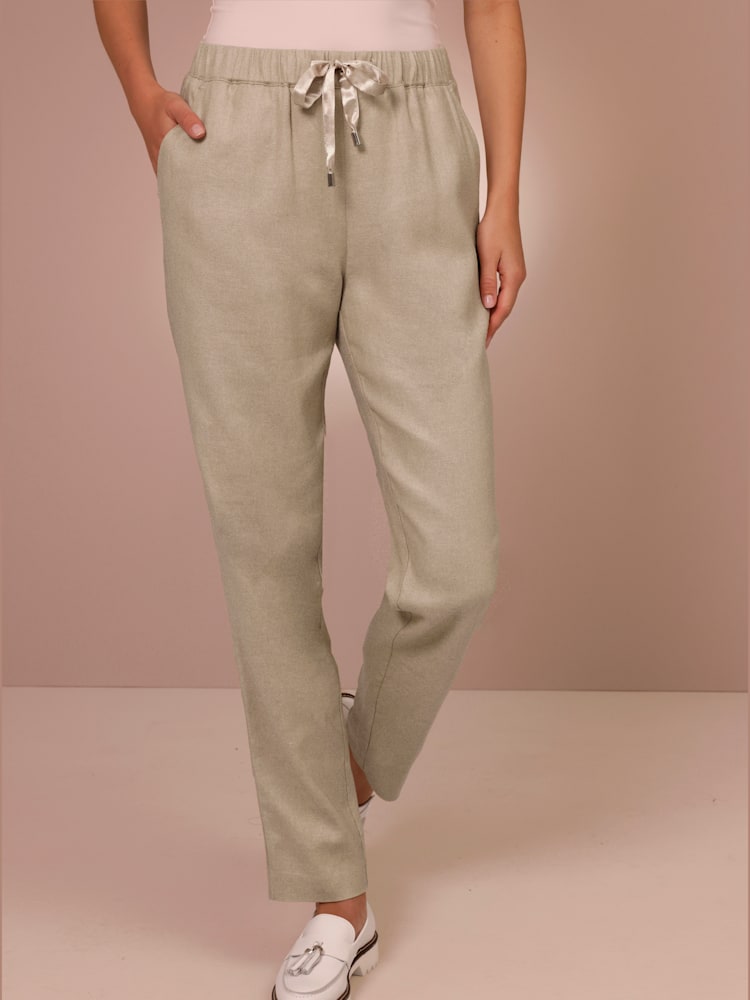 Pantalon en lin mélange viscose-lin estival, couleur marron, taille 48, marque CREATION L PREMIUM - helline