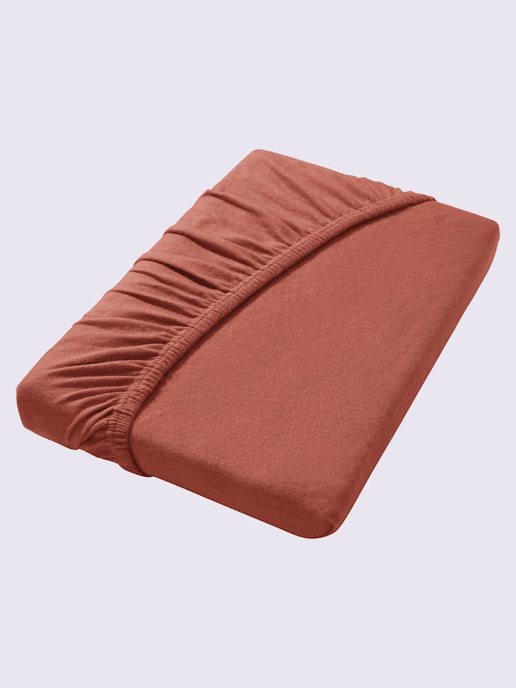 Drap-housse jersey moelleux au repassage superflu, jersey moelleux, couleur : orange moyen uni, taille 140x200 - 160x200 cm, marque Irisette, 100%