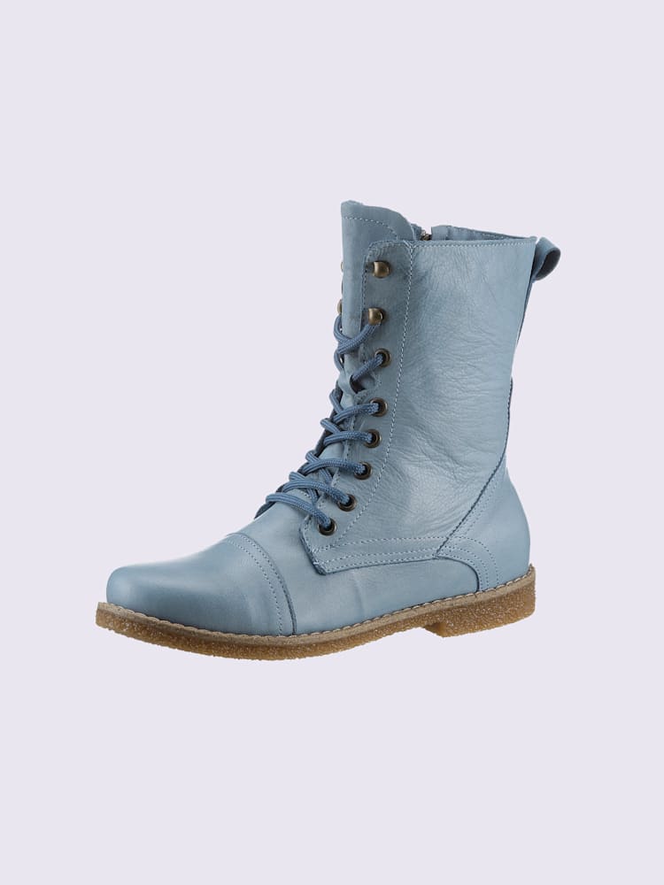 Bottines à lacets cuir nappa de vache, bleu clair uni, taille 39 - helline