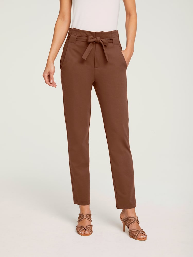 Pantalon paperbag coupe carotte, couleur marron, taille 44, marque Linea Tesini - helline