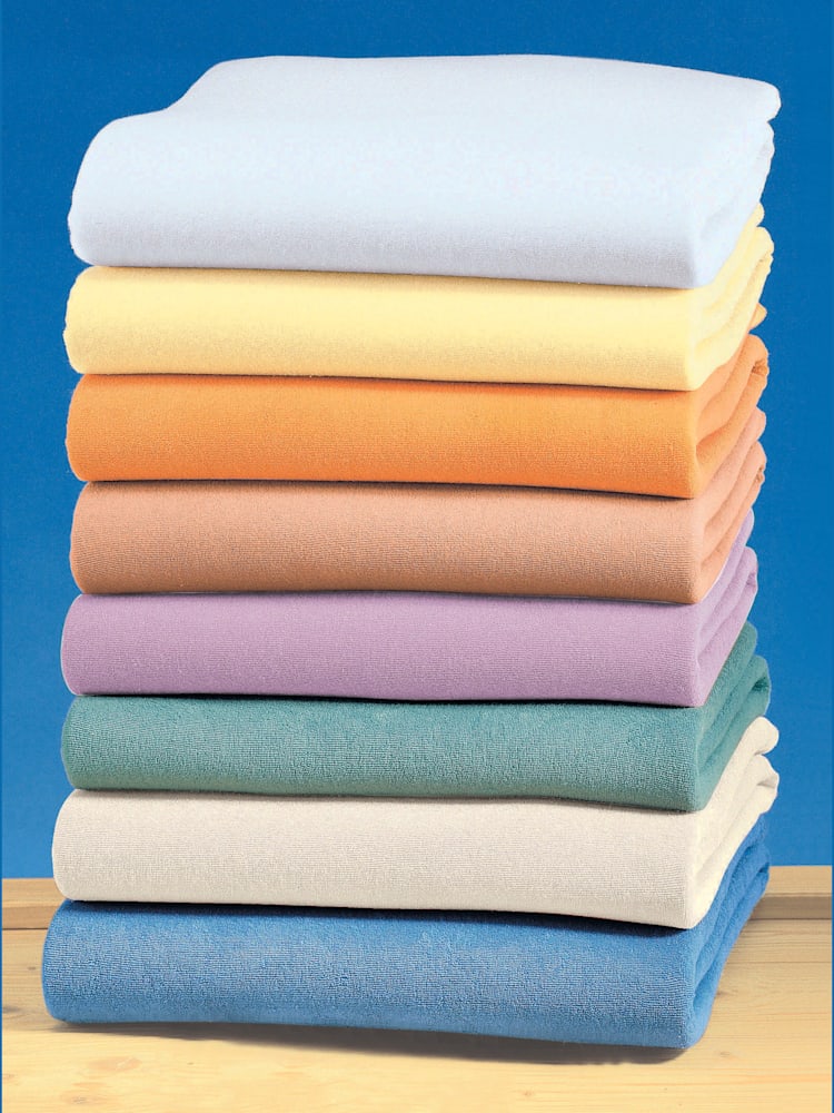 Drap-housse résistant aux nœuds et élastique, Éponge, bleu clair uni, taille 1 pièce 120x200 cm, largeur excédentaire, Biberna - helline