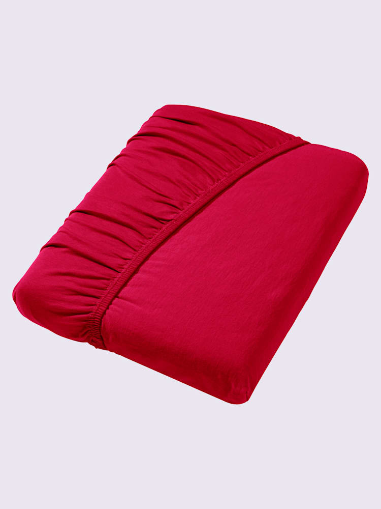 Drap-housse élasthanne : tenue infroissable, couleur rouge, taille 1 pièce 120x200 - 130x220 cm, marque wäschepur - helline